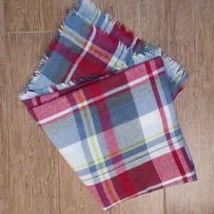 Soft Oversized Blanket Scarf Blue Red Rough Fringe Edges 55” x 56” Cottagecore